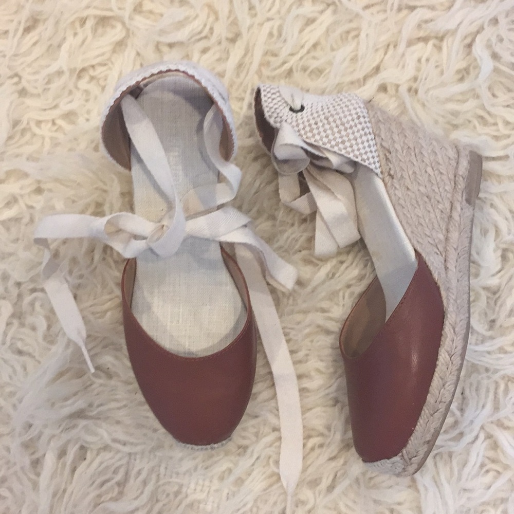 Soludos Brown Leather wedge espadrilles, Size 6